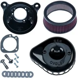 Czarny filtr powietrza S&S Mini Teardrop, '01-'17 Harley, rolgaz linkowy / PE 10102328 - zestaw